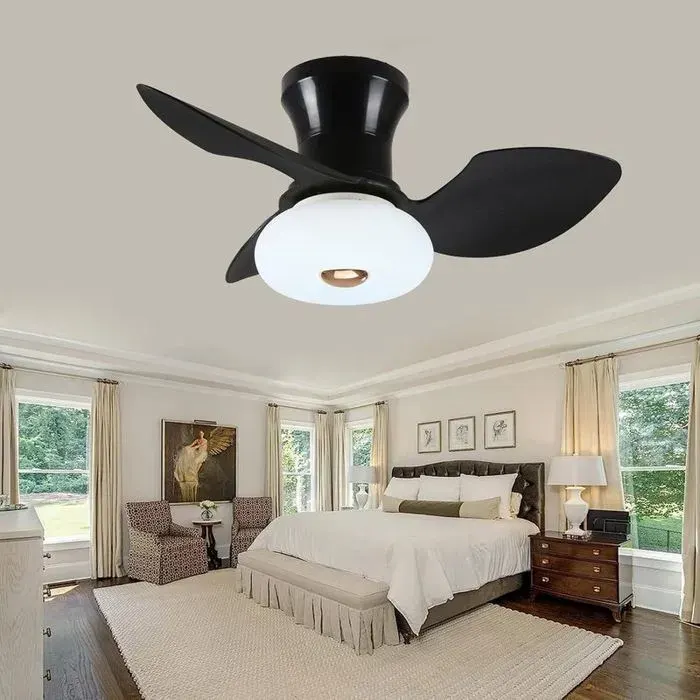 65cm Ventilateur Plafonnier Réversible avec Éclairage LED 6 Vitesses et Télécommande-Noir