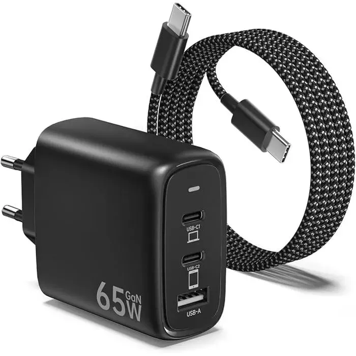 65W USB C Fast Charger with PD &amp QC3.0 GaN Technology 3-Port USB Charger Socket with 2M Type MINI-BAR – MINI FRIGO POUR BOI