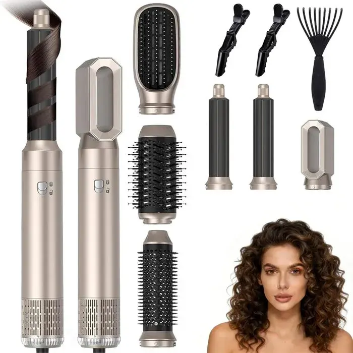 6Pcs Hair Tool Set Avec Brosse Soufflante Sèche-Cheveux Enroulement AutomatiqueCheveux Bouclés Brosse Lissante Cheveux Pour Li