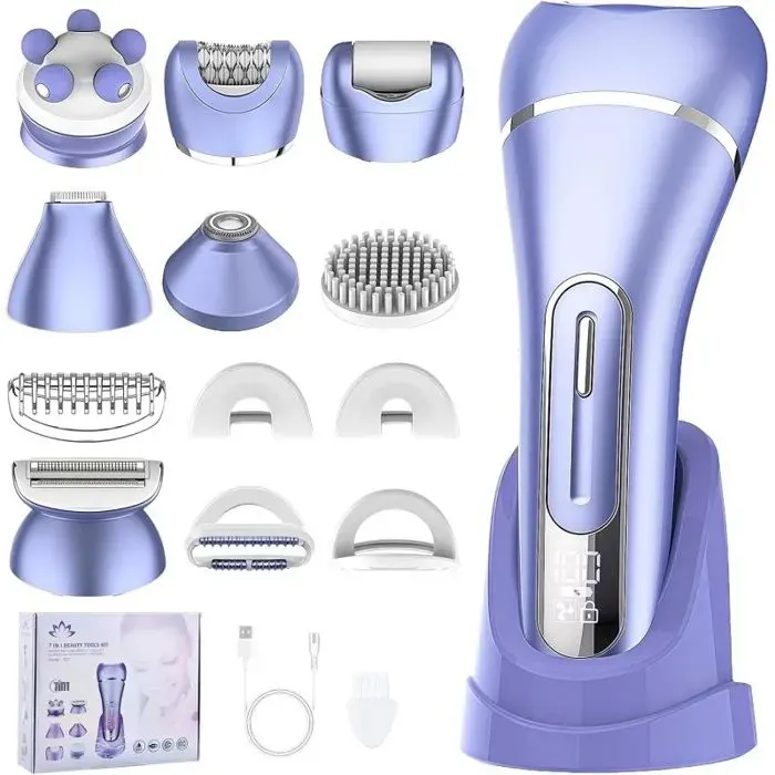7 en 1 Rasoir Electrique Femme - IPX7 Étanche - USB Rechargeable - 2 VitessesSolution Complète pour une Peau EPILATEUR ELECTRIQUE