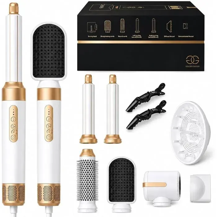 7 in 1 Blower Brush with 7 AccessoriesHair DryerHeated Styling BrushFor StraighteningCurling FER A FRISER