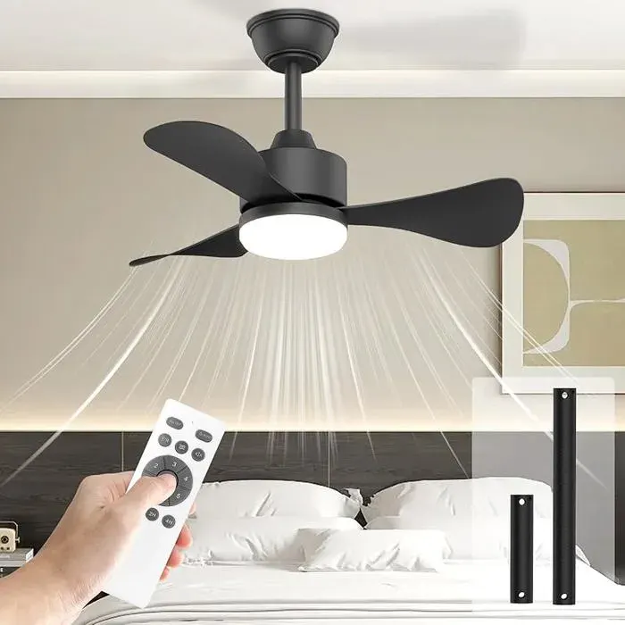 71 cm ventilateur de plafond avec lumière et télécommande lampe de plafond silencieuse à 3 pales LED réversible Noir