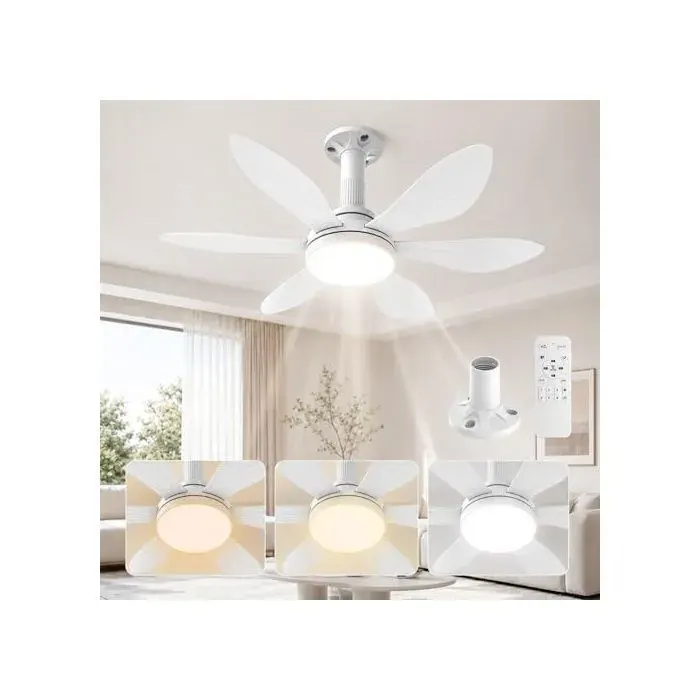 71cm Ventilateur de Plafond avec Lumière et Télécommande Connexion E27 ment avec Socle Fourni Installation Blanc Blanc AMPOULE