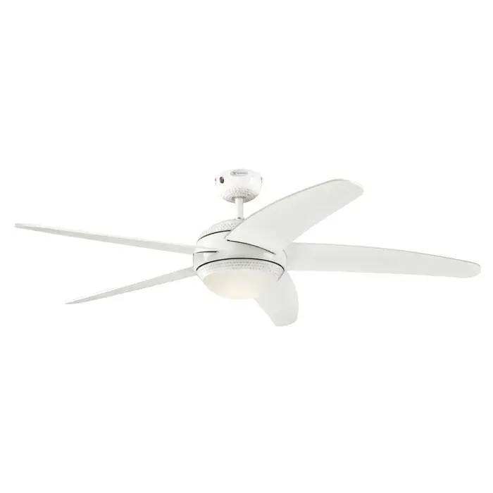 72070 Ventilateur de Plafond D’Intérieur à Cinq Pales Bendan LED 132 cm Finition en Blanc avec Accents Martelés Kit D‘Éclairage