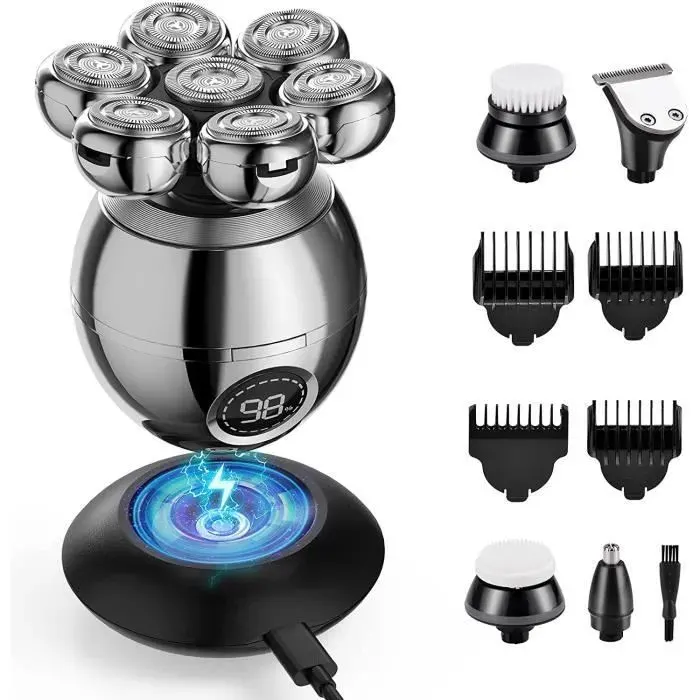7D Rasoir Tete Chauve Homme 6 en 1 Rasoir Electriques Hommes pour Tte et Visage IPX7 tanche Sec et humide Rasoir RASOIR ELECTRIQUE