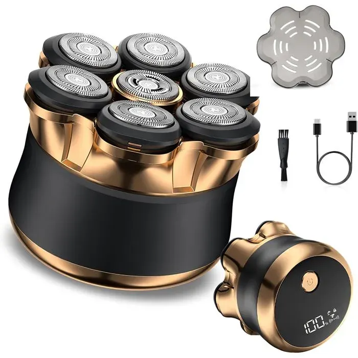 7D Rasoir Tete Chauve HommeMagnétique2 VitesseIPX7 ÉtancheÉlectrique RasoirTête de Coupe FlottanteChargement Type-C