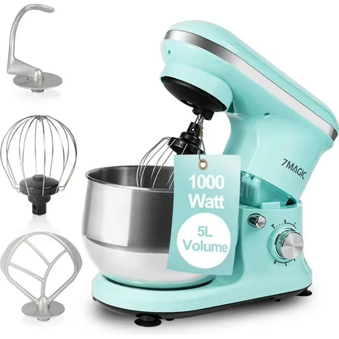 7MAGIC Robot pâtissier 5L - Robot de cuisine multifonction 1000W - 6 Vitesses