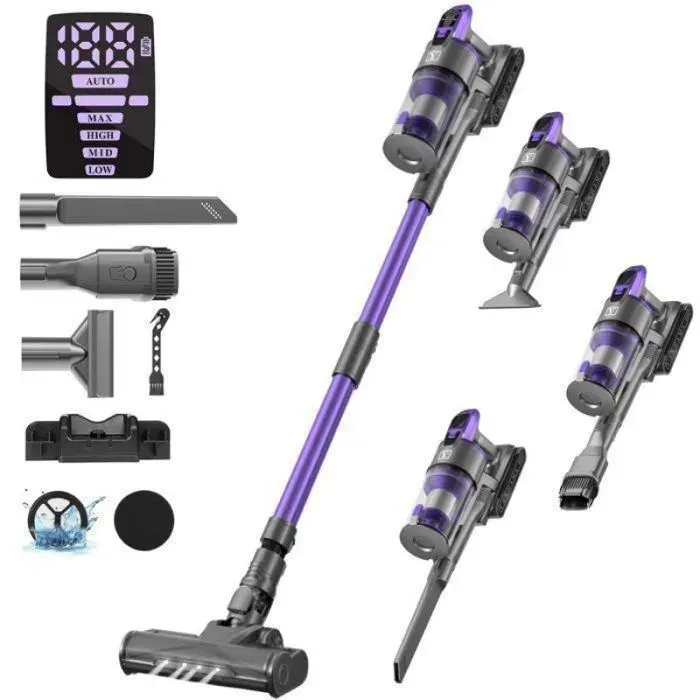 8 en 1 aspirateur balai puissant sans fil 700W 65000Pa 2900mAh 70min 4 vitesses LED
