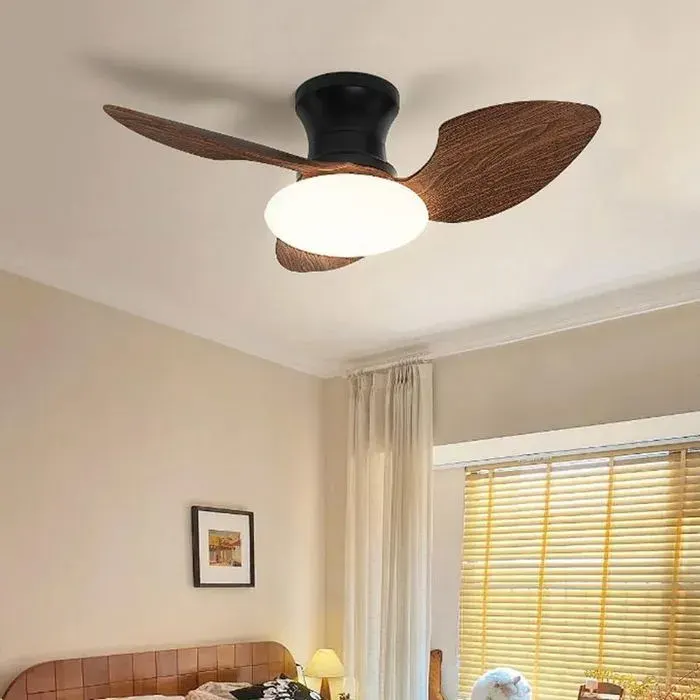 80cm Ventilateur Plafonnier LED avec Éclairage Réglable 3 Températures de Couleur et Télécommande-Noyer