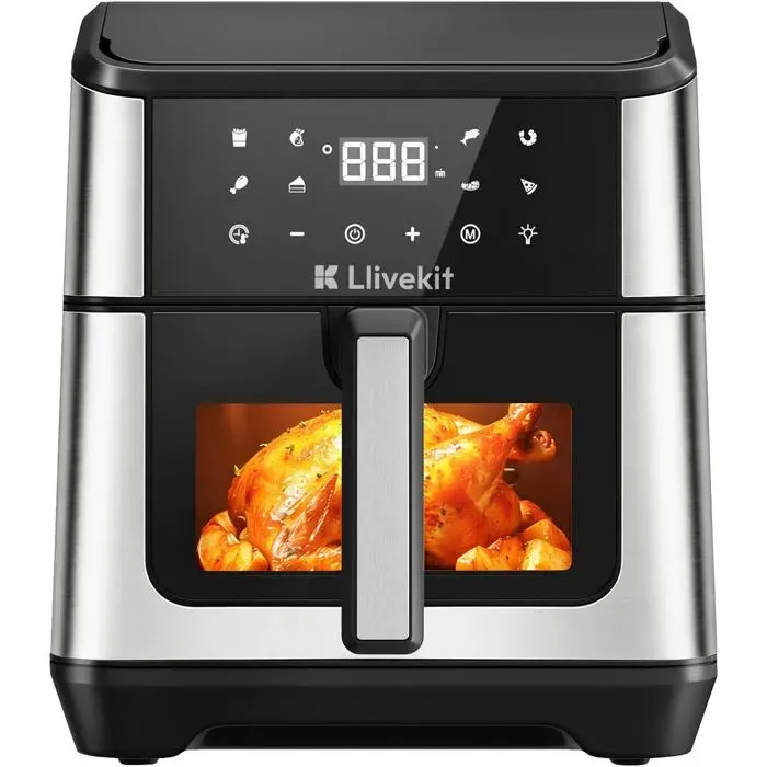 85L XXL Friteuse sans Huile Multifonction Air Fryer avec Double Chauffage Circulation 360° 95% Moins de Gras Noir