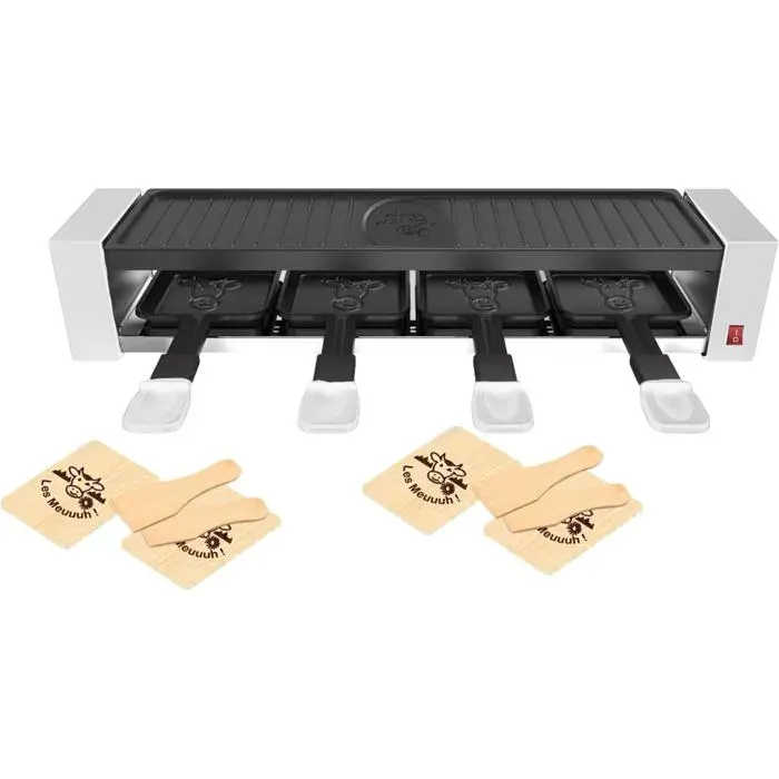 8942 Raclette 4 Meuuuh...! Appareil À Raclette Jusqu4 Personnes Grill Amovible 4 Spatules + 4 Planchettes Meuuuh Sans[AA100]