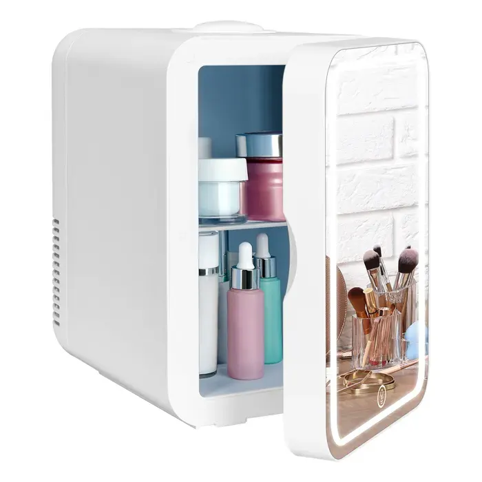 8L Mini Frigo Mini Réfrigérateur Avec Miroir Dimmable Frigo Portbale Pour Voiture Chambre Blanc