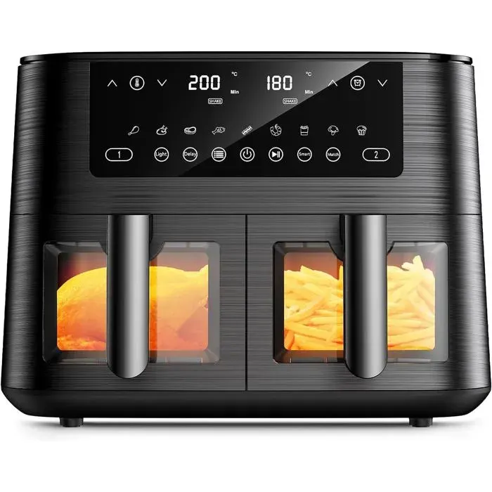 9L Dual Zone Air Fryer with Viewing Window Oil Free Fryer with 2 Drawers 9-in-1 Cooking Programs Touch Screen Appointment