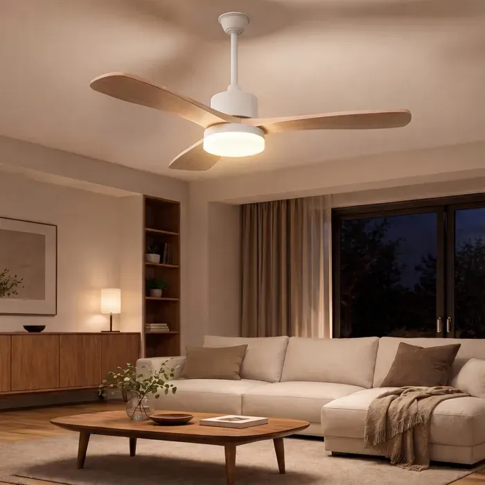 ADWOLT Ventilateur de plafond silencieux 107cm avec télécommande LED dimmable 6 vitesses minuterie 3 pales en bois massif