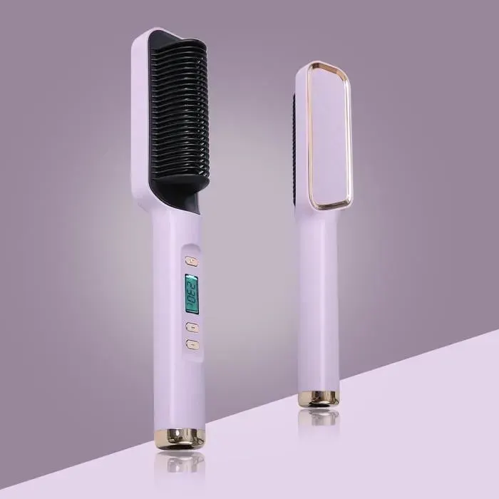 Aeyytoe Brosse Lissante Pour Cheveux Fer à Lisser Avec Peigne IntéGré 2 Minutes PTC Chauffage 30 RéGlages De TempéRature