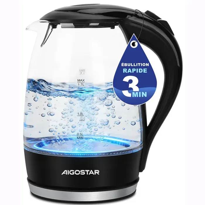 Aigostar Adam 30GOM - Bouilloire électrique en cristal sans BPA et avec illumination LED 1.7 litres 2200 W. Design exclusif.