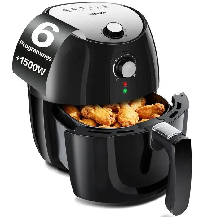 Aigostar Air Fryer Friteuse Sans Huile 6 Programmes de Cuisson Format Compact 3.5L Friteuse à airRéglable 80-200°C 1500 WNoire