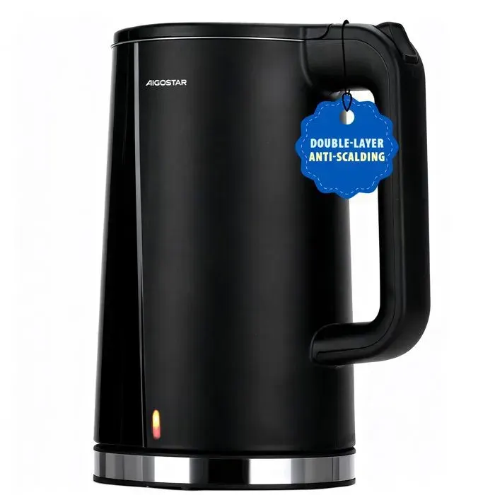 Aigostar Bouilloire Electrique Inox Noire 17 litres - Ébullition Rapide Bouilloire électrique 2200W Double Isolation Sans BPA