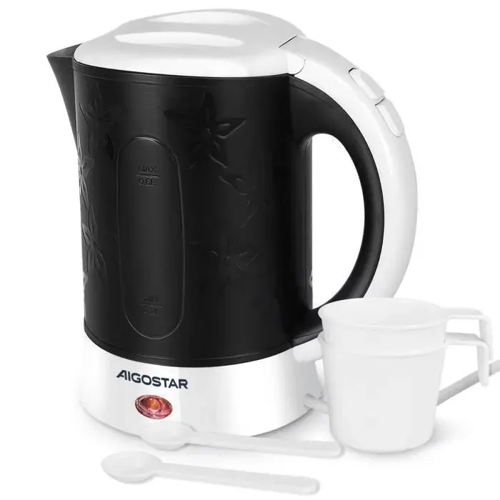 Aigostar Cooltravel - Mini Bouilloire Électrique de voyage 0.6L litres tasses et cuillères incluses