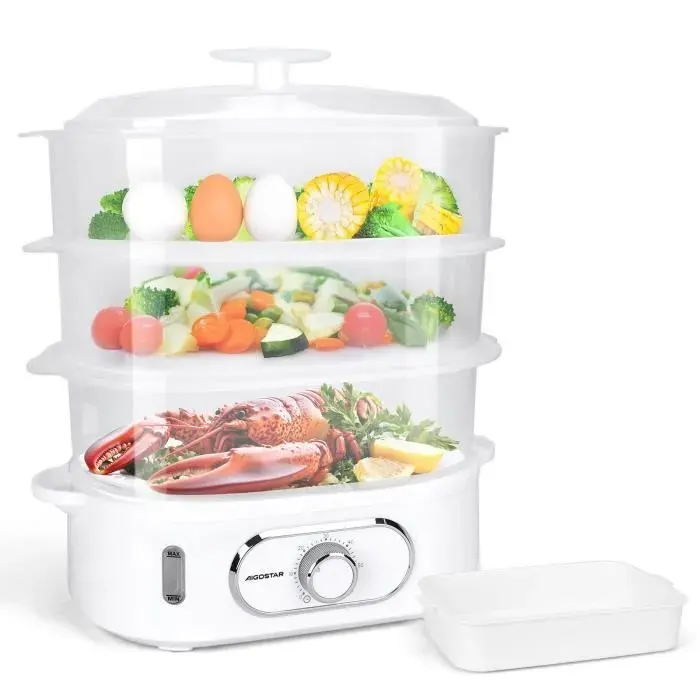 Aigostar Cuiseur Vapeur Electrique 12L Cuiseur Vapeur Avec 3 Récipients Empilables Support Pour Cuire les œufs - Fitfoodie pro