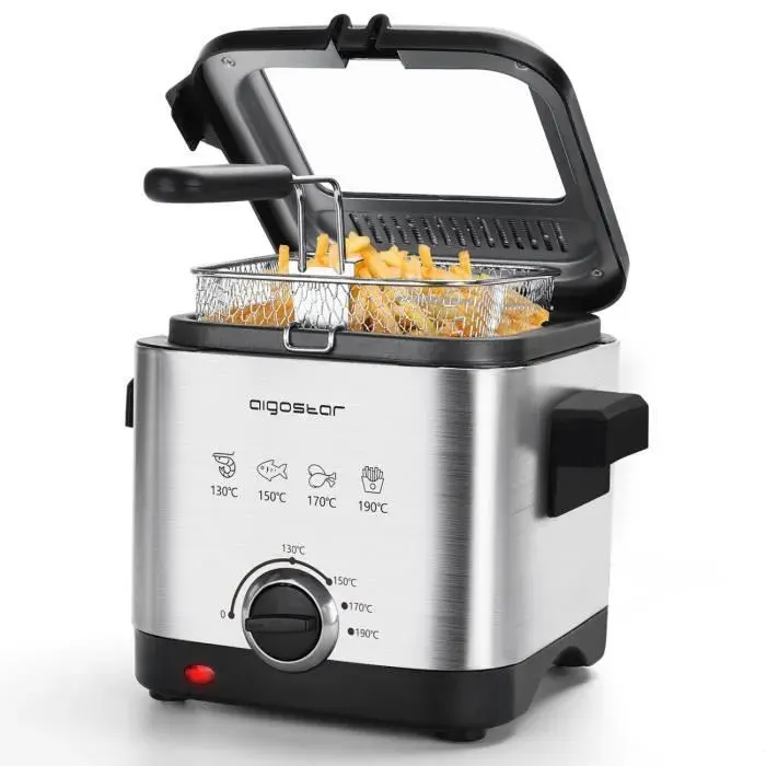 Aigostar Friteuse Électrique 15 LMini Fryer avec Huile Marmite en Acier Inoxydable 1000WThermostat Réglable 130-190°C