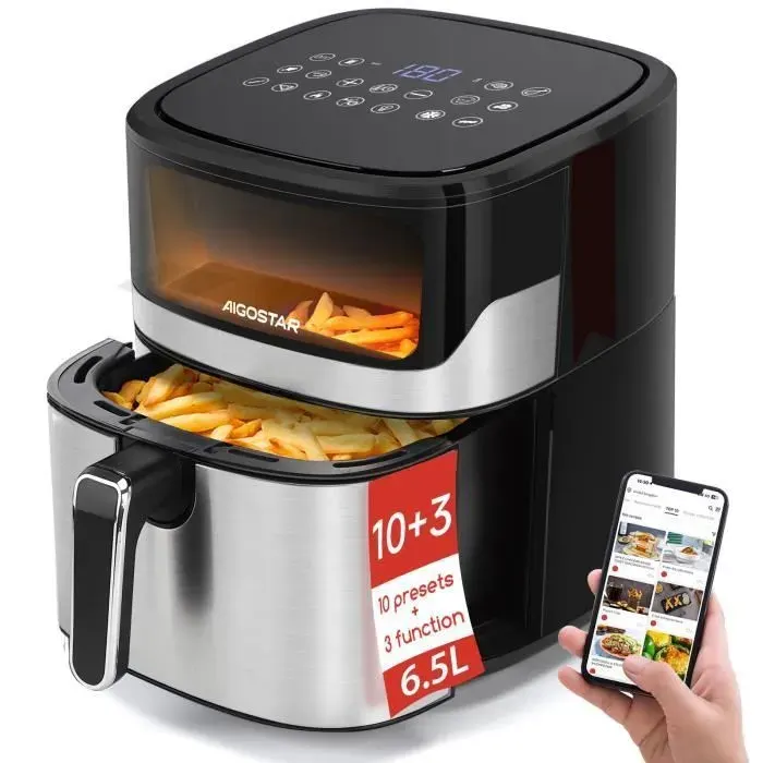Aigostar Friteuse sans huile 1600W 6.5Lfentre visible10 menus prdfinis13 programmesprchauffage intelligentbricolage -Ballon