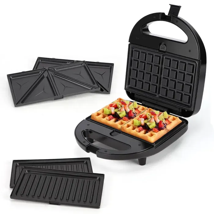 Aigostar Gaufrier 3 en 1 Presse à Paninis et Machine à Sandwich avec 3 Plaques Interchangeables Antiadhésives