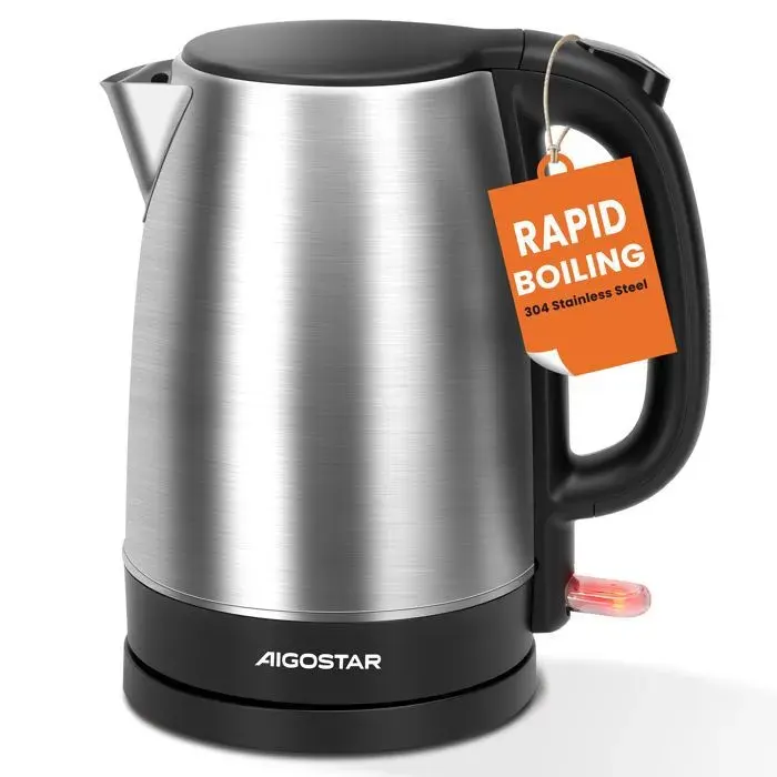 Aigostar Milo- Bouilloire Électrique InoxBouilloir 17 L 2200W avec Filtre AnticalcaireArrêt AutomatiqueSans BPA Noire