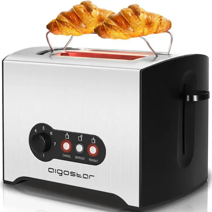 Aigostar Mini Sunshine- Grille-pain 2 fentes extra-larges et 7 niveaux de brunissage. Fonctions toaster décongeler900W 0% BPA.