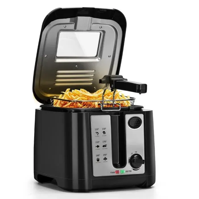 Aigostar Olivia - Friteuse compacte 0% BPA. 2.5L 1650W. Grande fenêtre et thermostat filtre anti-odeurs et fumée.