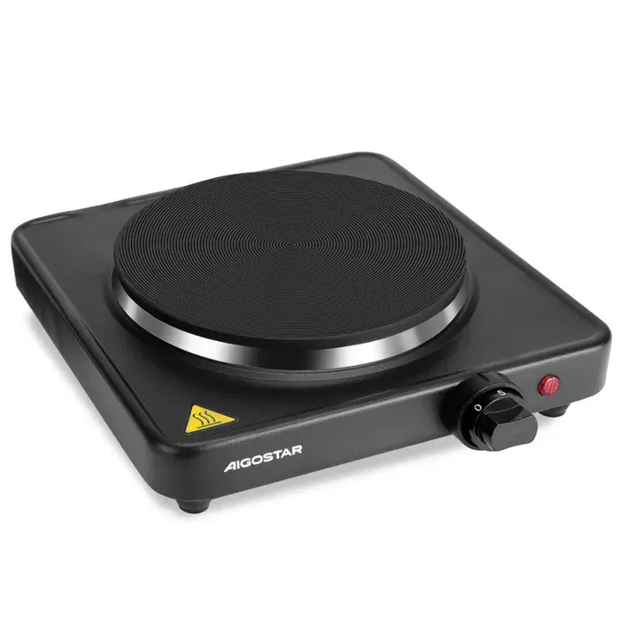 Aigostar Plaque cuisson portable 1500W fonte 5 niveaux thermostat protection surchauffe voyant pieds antidérapants