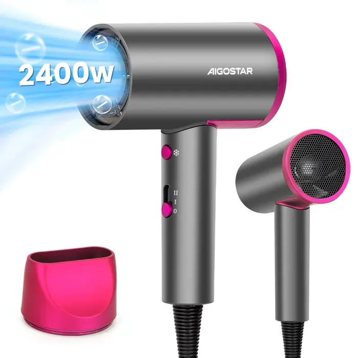 Aigostar Sèche-Cheveux 2200W– Ionique 2 Vitesses Air FroidProfessionnel Léger 490g avec Léger et Portable– Protection Surchauffe