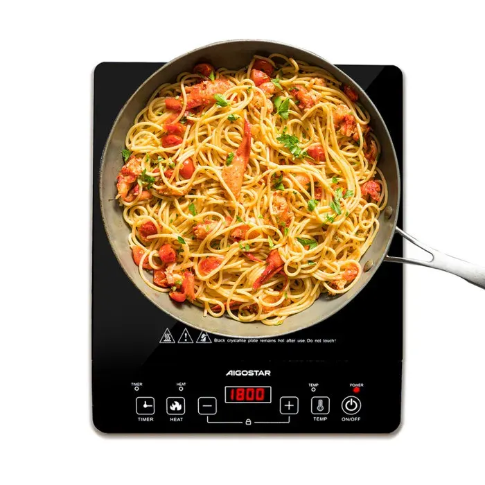 Aigostar Table Induction Portable 2000W 10 Niveaux Réglables Minuterie 3h Design Verre Cristal Plaque Induction