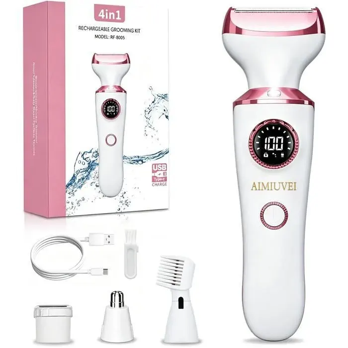 AIMIUVEI Rasoir Electrique Femmes 4 en 1 avec Écran LED Indolore Corps Tondeuse pour Visage Bras Jambes et Aisselles