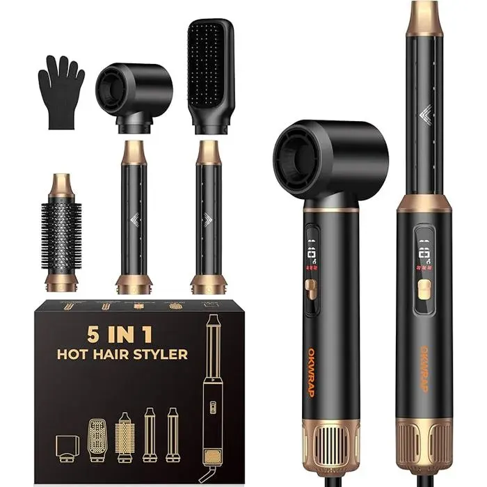 Air Brush 5 en 1 LCD Hair Styler Airbrush 5 en 1 Air Styleravec Seche Cheveux Brosse Soufflante Fer a Boucler Noi BROSSE SOUFFLANTE