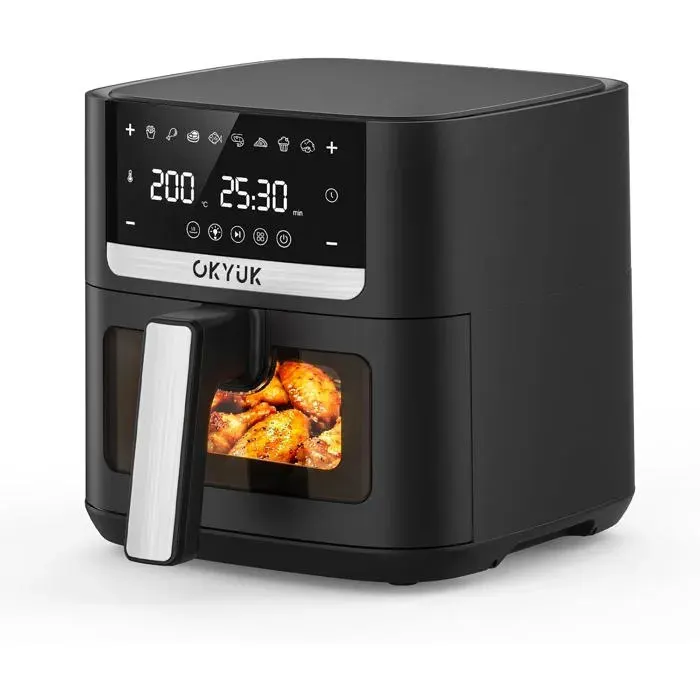Air Fryer 6 L Friteuse Sans Huile 8 En 1 Fenêtre De Visualisation Écran Tactile 1200 W Température 80-200 °C — coloris Noire