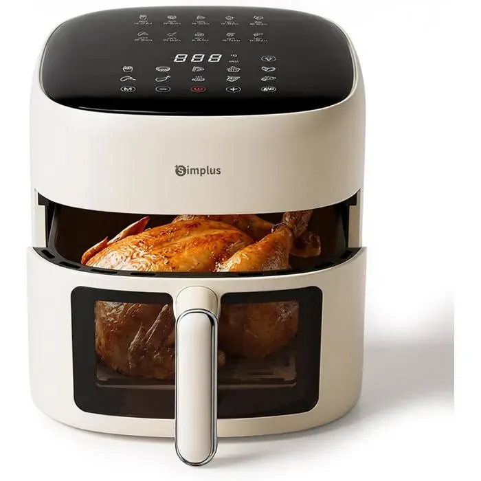 Air Fryer 65 L 1500 W Fenêtre De Visualisation 10 Programmes Écran Tactile Température 80-200 °C Crème