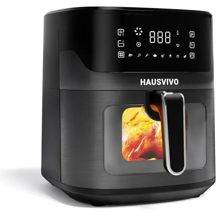Air Fryer 65 L 1600 W Fenêtre De Visualisation 8 Programmes Écran Tactile Panier Antiadhésif Compatible Lave-Vaisselle