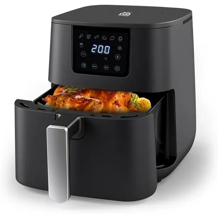 Air Fryer 65 L 1600 W Friteuse Sans Huile Numérique 8 Programmes Température Jusquà 200 °C Noir Mat