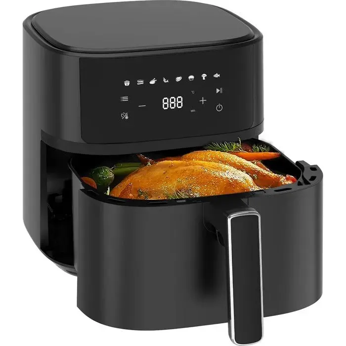 Air Fryer 65L Xl 1700W Friteuse Sans Huile Silencieuse Avec 8 Programmes Écran Tactile Led Cuve Métallique Compacte & Facile À