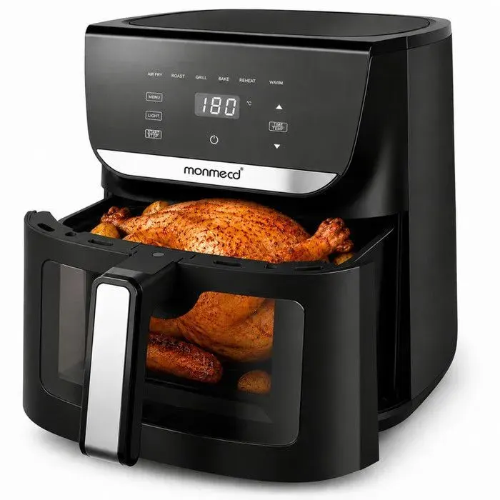 Air Fryer 8L 2200W Friteuse sans Huile Grande Capacité 6 Programmes Écran Tactile Fenêtre de Visualisation Panier Antiadhésif — coloris Noir