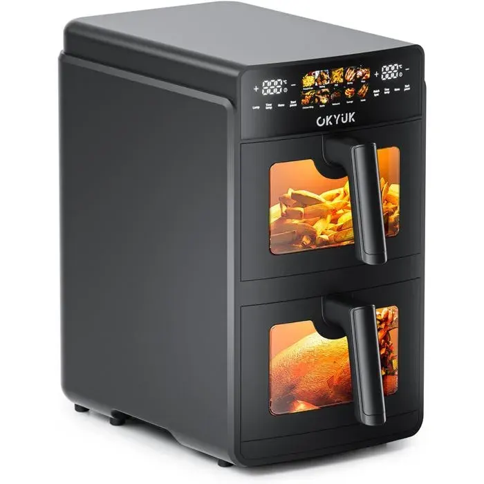 Air Fryer Double Compartiment 10 L 10 Programmes Fenêtre De Visualisation Friteuse Sans Huile Multifonction Grande Capacité