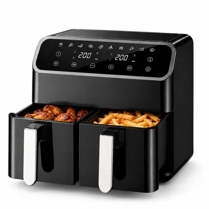 Air Fryer Double Panier 8 L – Friteuse Sans Huile 2000 W 2 x 4 L 10 Programmes Écran LED Tactile 60–200 °C – Noir