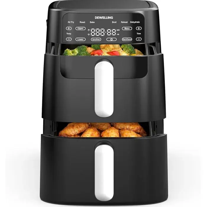 Air Fryer Double Stack 10 L 2700 W Double Tiroir 6 Fonctions Jusquà 230 °C Sans PFAS Gain De Place