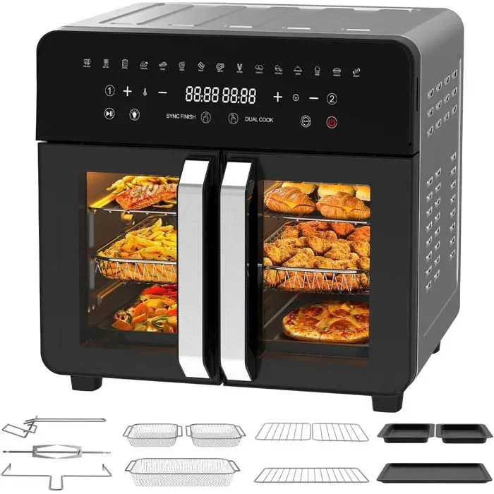 Air Fryer Dual Zone 23L – Xxl Friteuse À Air Avec Séparateur Amovible Friteuse Sans Huile Avec Portes French Door 15 Programmes