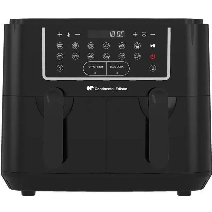 Air fryer Friteuse à Air Sans huile CONTINENTAL EDISON - CERFRSH24002CB - 9 L - Double bacs - 2400W - Noir