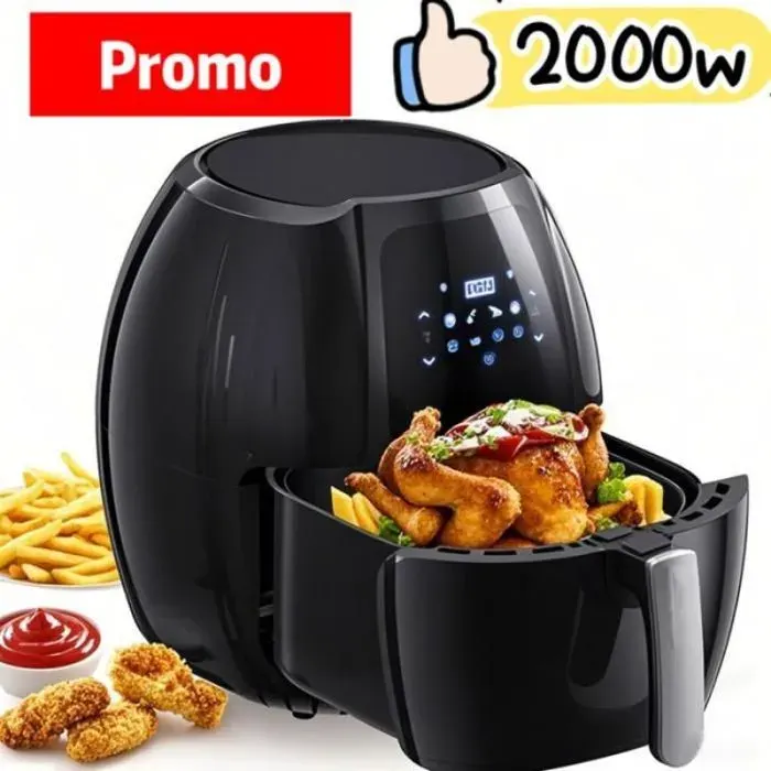 Air fryer noir grand bac 95L 2000W 8 modes cuisson automatique réglage thermique 80 à 200°C Air Fryer