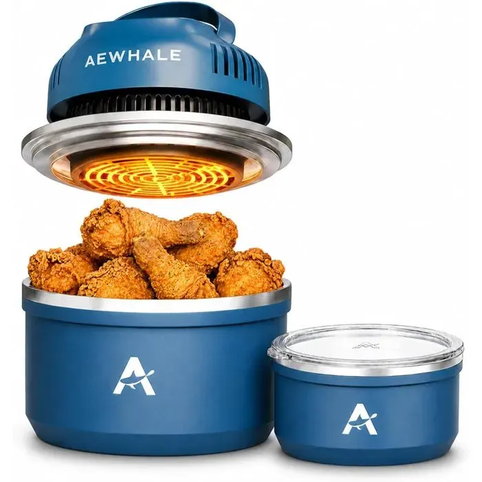 Air Fryer Portable 3 En 1 19 L + 38 L Deux Cuves Inox Rôtir Cuisson Sans Huile Compact Compatible Lave-Vaisselle