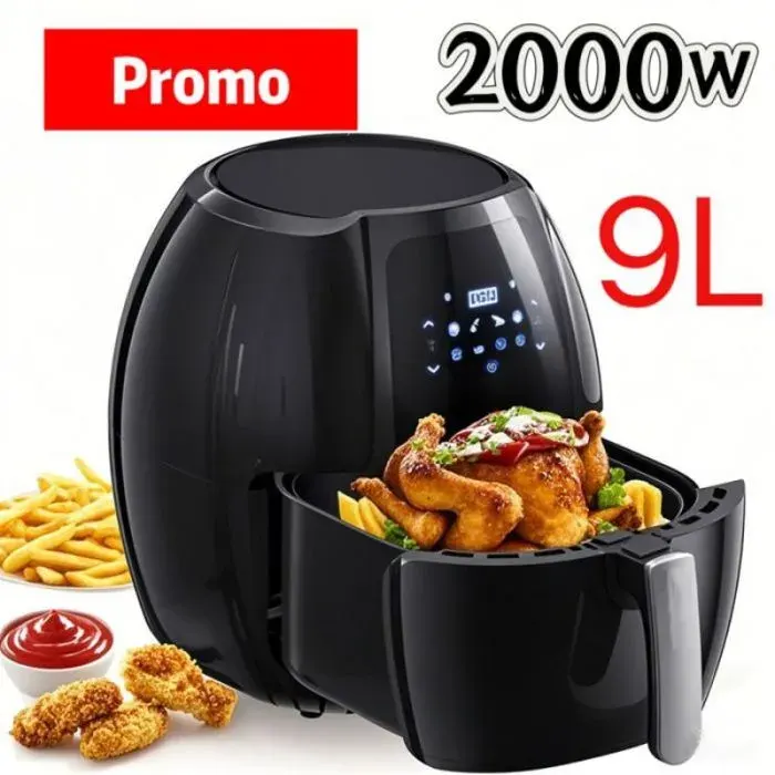 Air‑fryer puissant sans‑huile 8 Programmes 2000W - Friteuse à Air 80-200°C 9L Boutons Anti-Brûlure Écran Tac FRITEUSE ELECTRIQUE