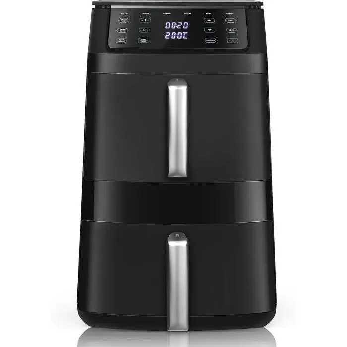 Air Fryer Xxl 11L Friteuse Sans Huile Double Compartiment Superposé Air Fryer 2 Compartiments 2500W 6 Fonctions 8 Recettes